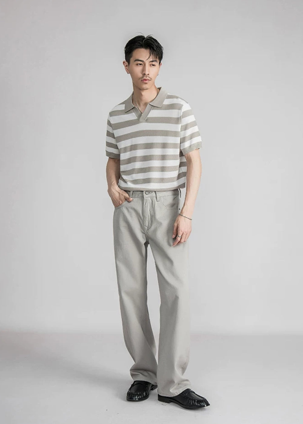 Fine Knit Silk Blend Stripe Polo #SF002