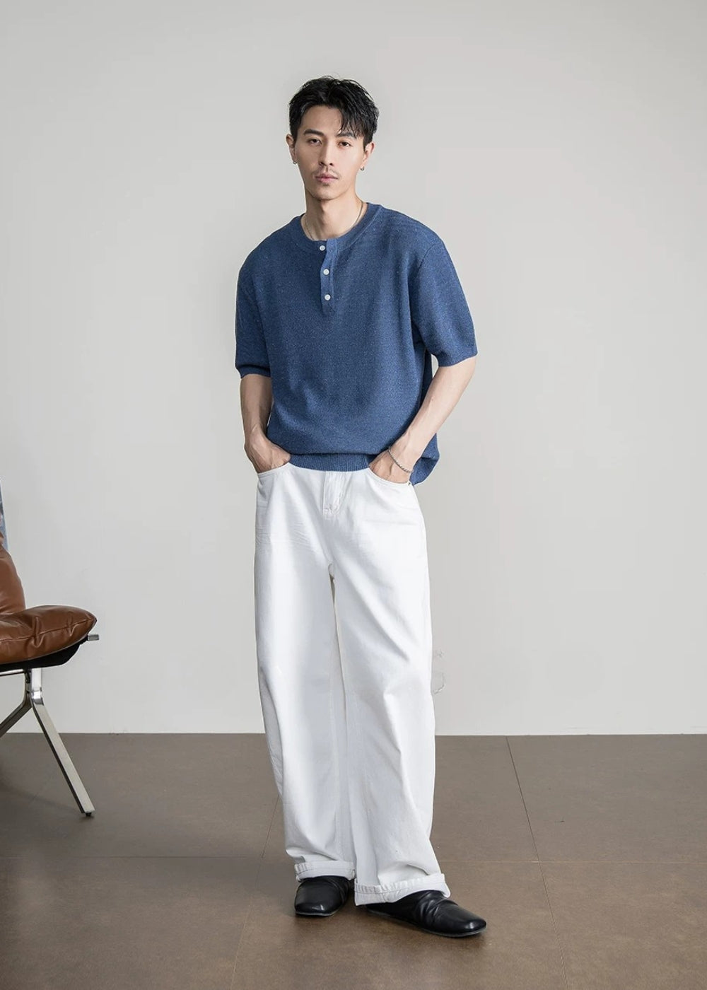 Henley Neck Textured Knit #FS083
