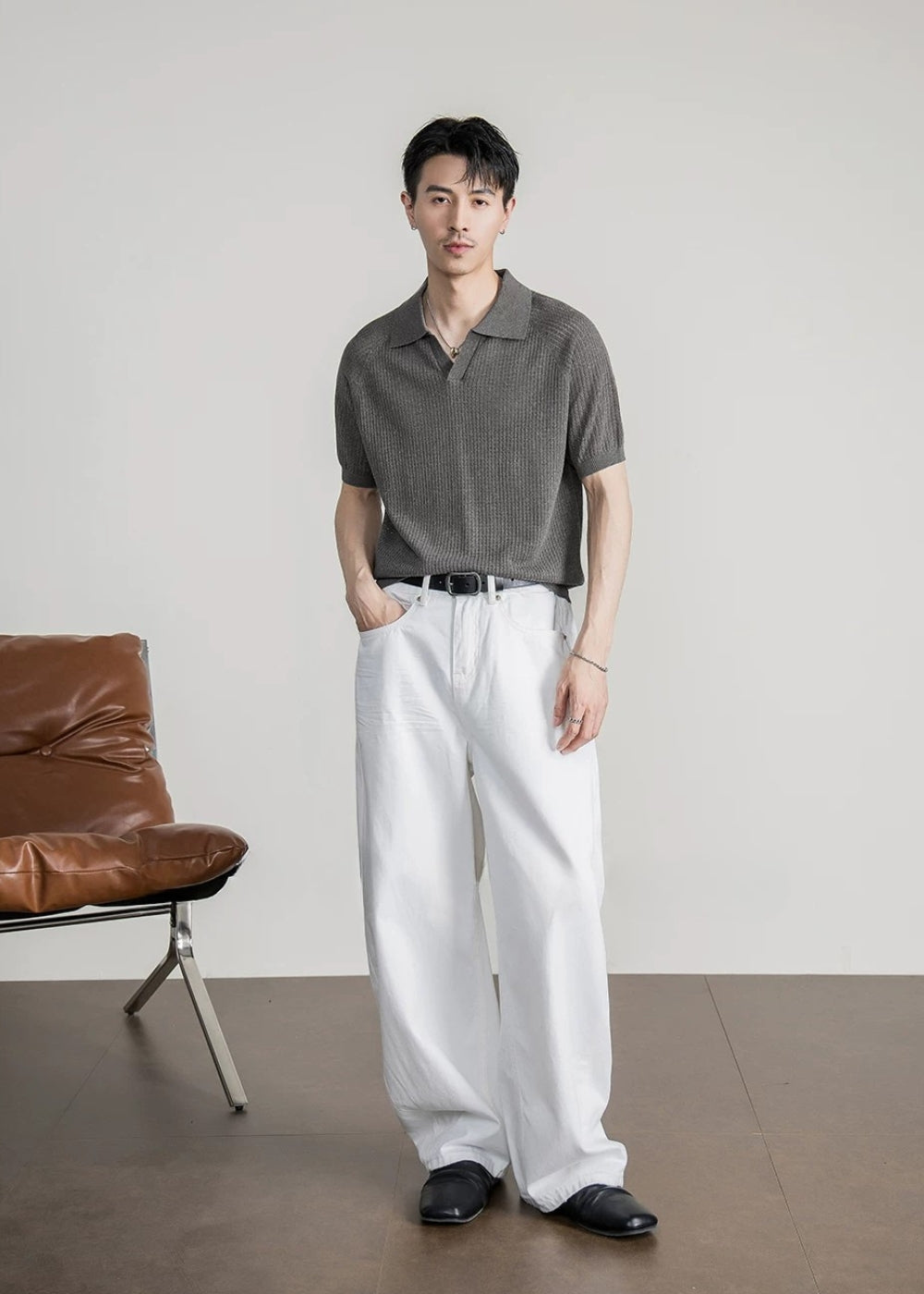 Tencel Linen Open Knit Polo #FS081