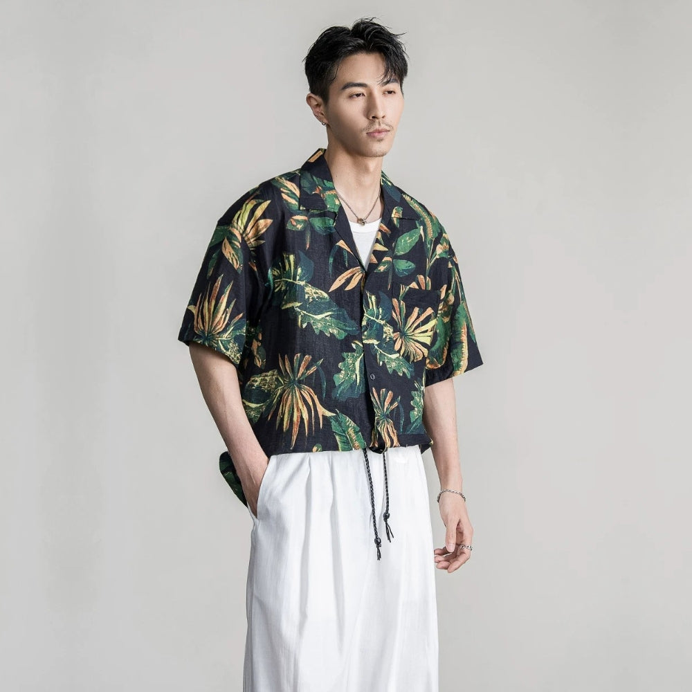 Tropical Leaf Cuban Shirt #FS064