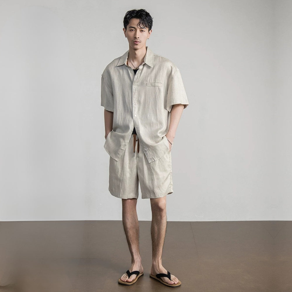 Cool Linen Blend Relaxed Short Set #FS099