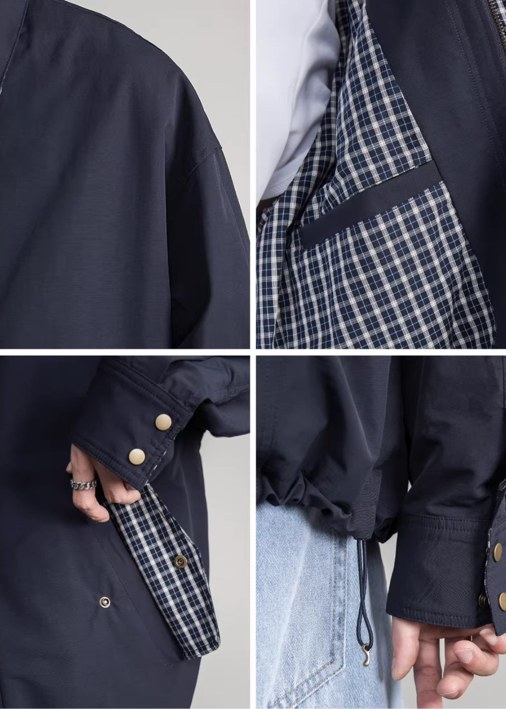 Reverse Check Zip Blouson #FS044