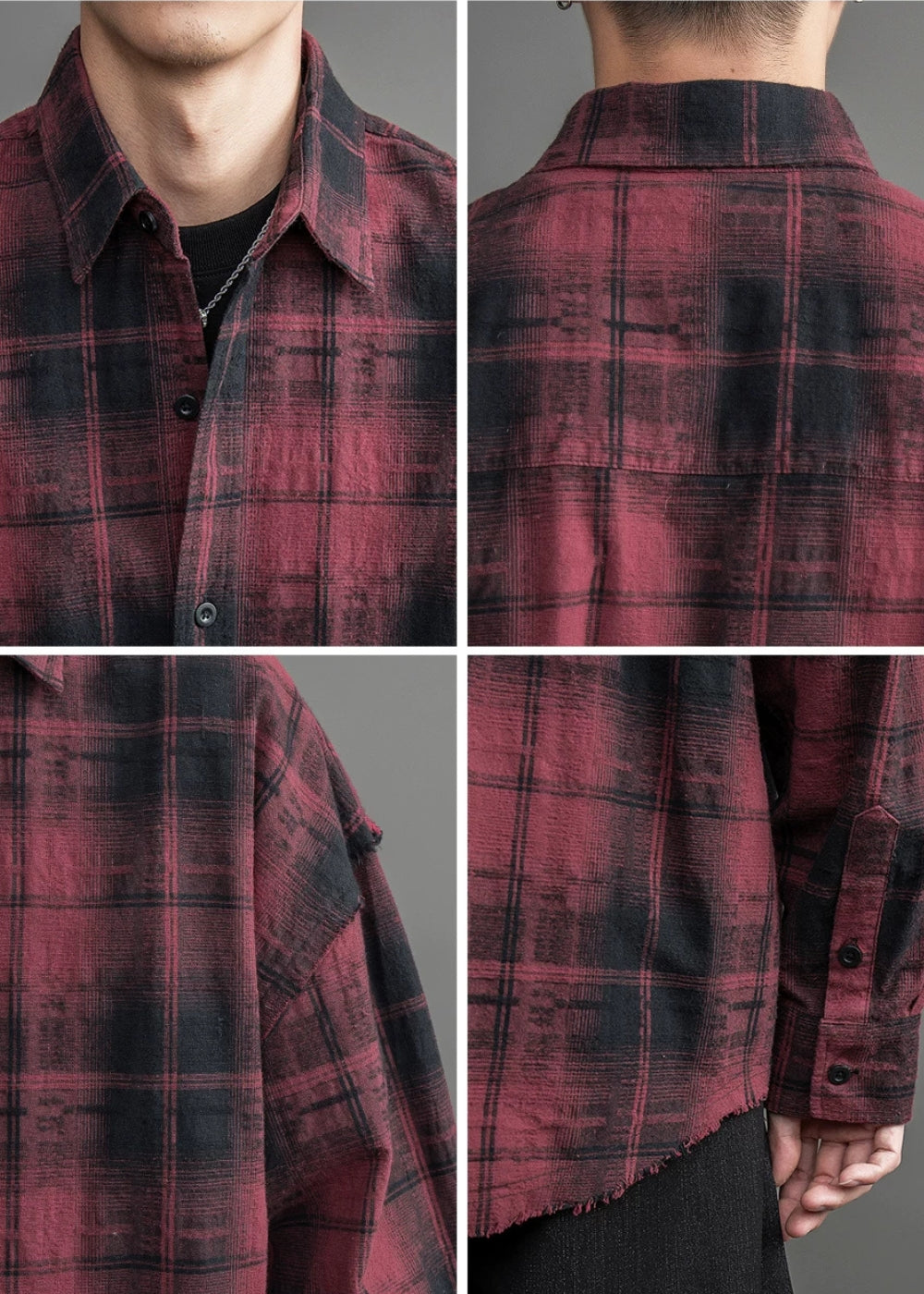 Haze Check Fray Loose Shirt #FS053