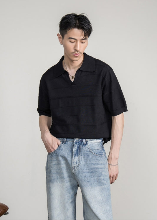 Airy Knit Open Collar Polo #FS105