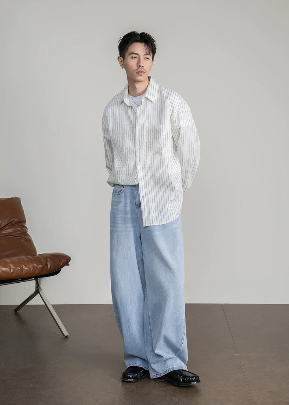 Lyocell Pin Stripe Relax Shirt #FS048