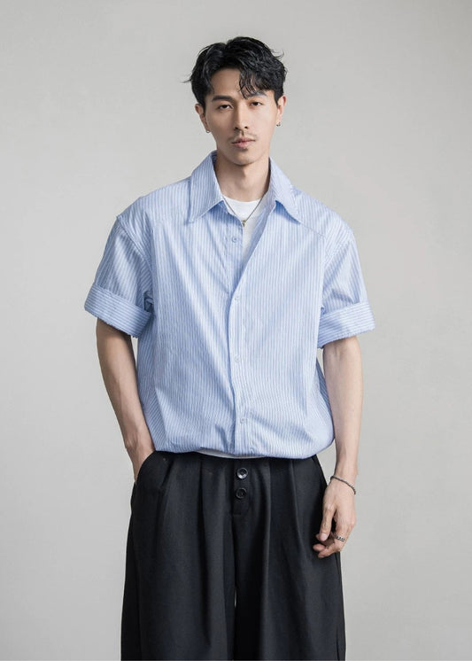 Chalk Stripe Linen Relaxed Shirt  #FS085