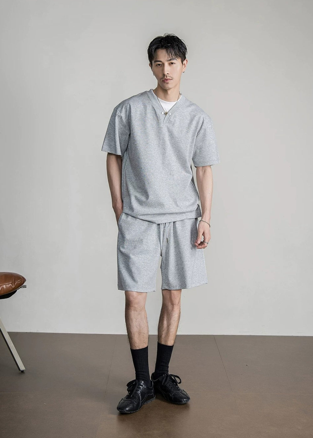 Snap Henley Short Set  #FS075