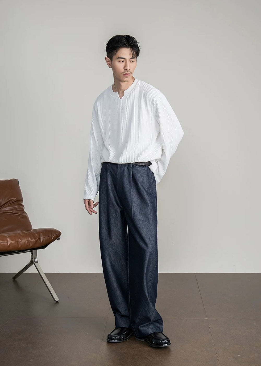 Soft Rib Slit Relax Top  #FS047