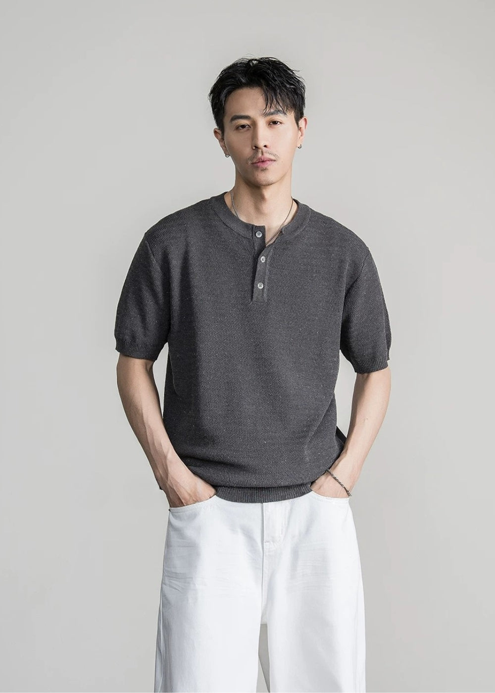 Henley Neck Textured Knit  #FS083