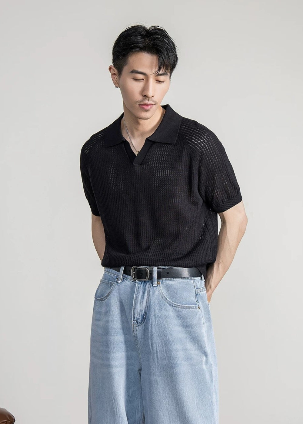 Tencel Linen Open Knit Polo #FS081