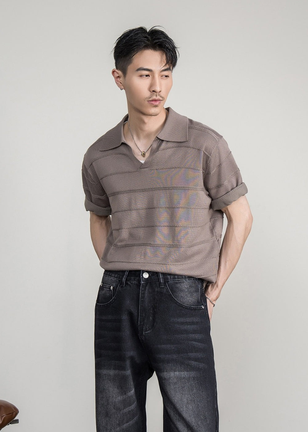 Airy Knit Open Collar Polo  #FS105