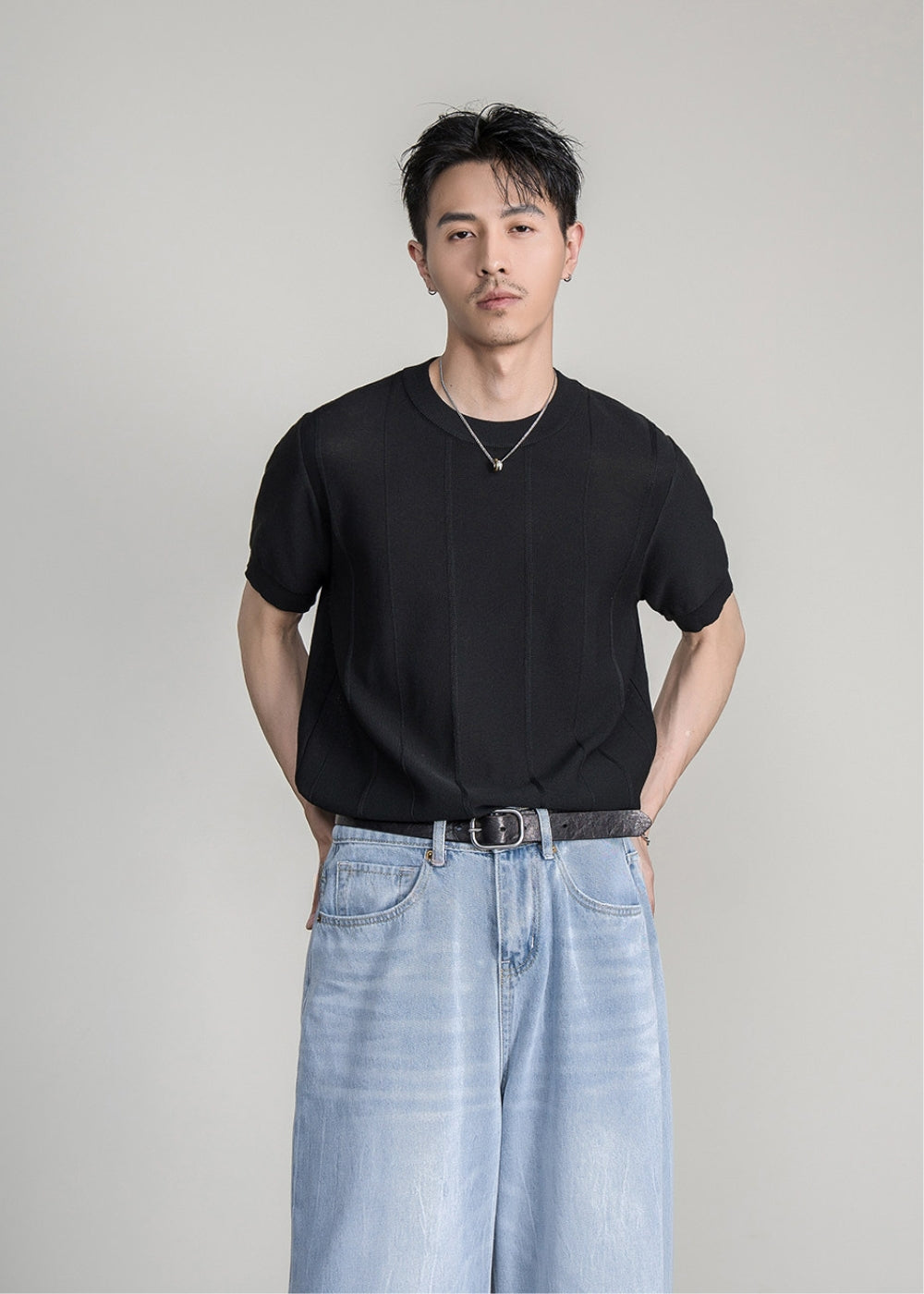 Breathable Knit Crew Neck T-Shirt  #FS087
