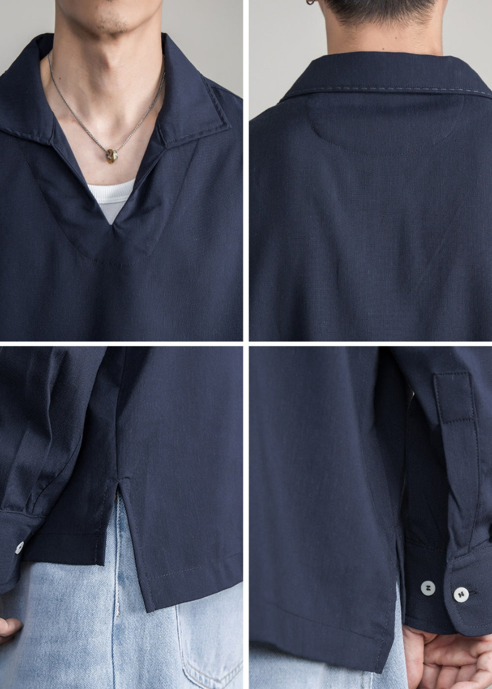 Lyocell Linen Open Collar Shirt  #FS041