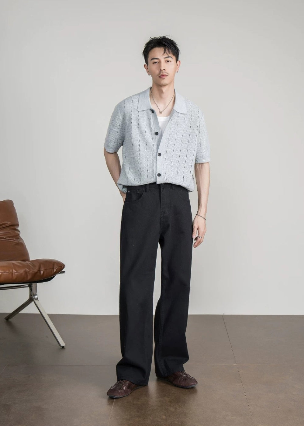 Natural Cotton Wide Straight Jeans  #FS080