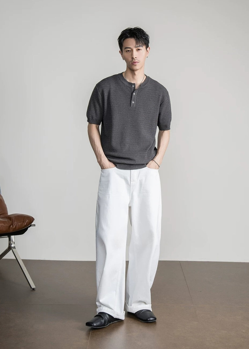 Henley Neck Textured Knit  #FS083