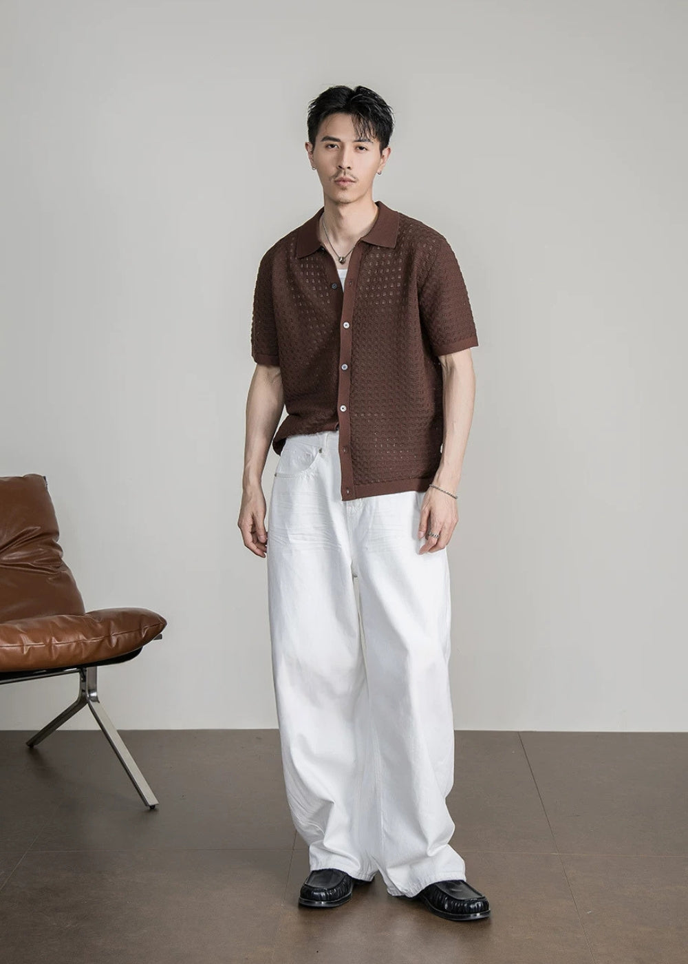 Airy Textured Knit Shirt  #FS107