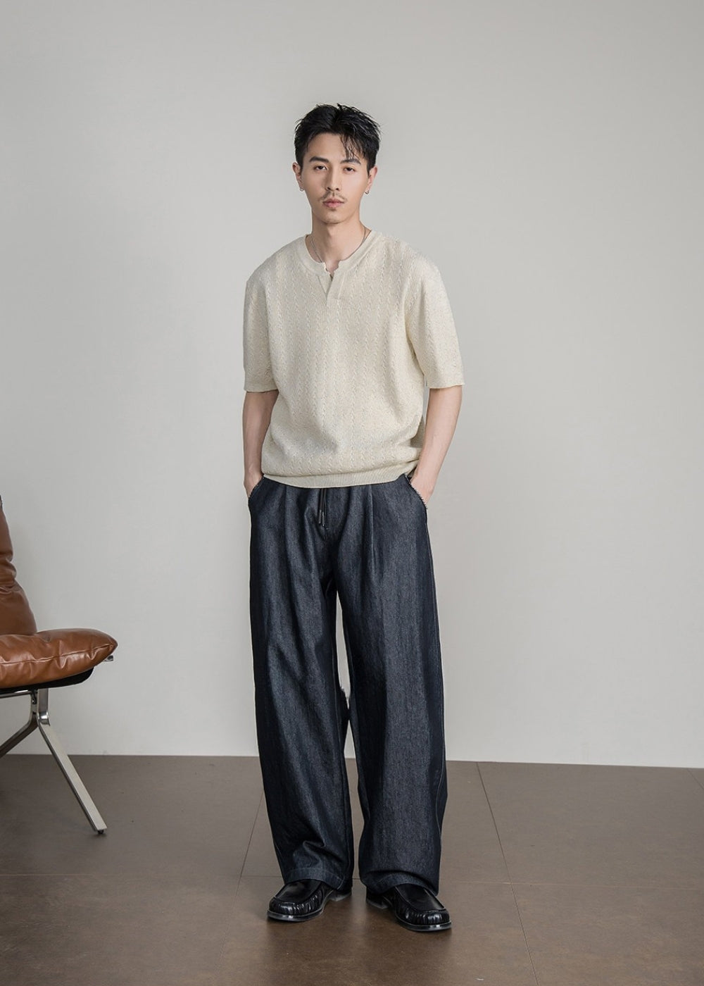 Cable Henley Knit T-shirt  #FS070