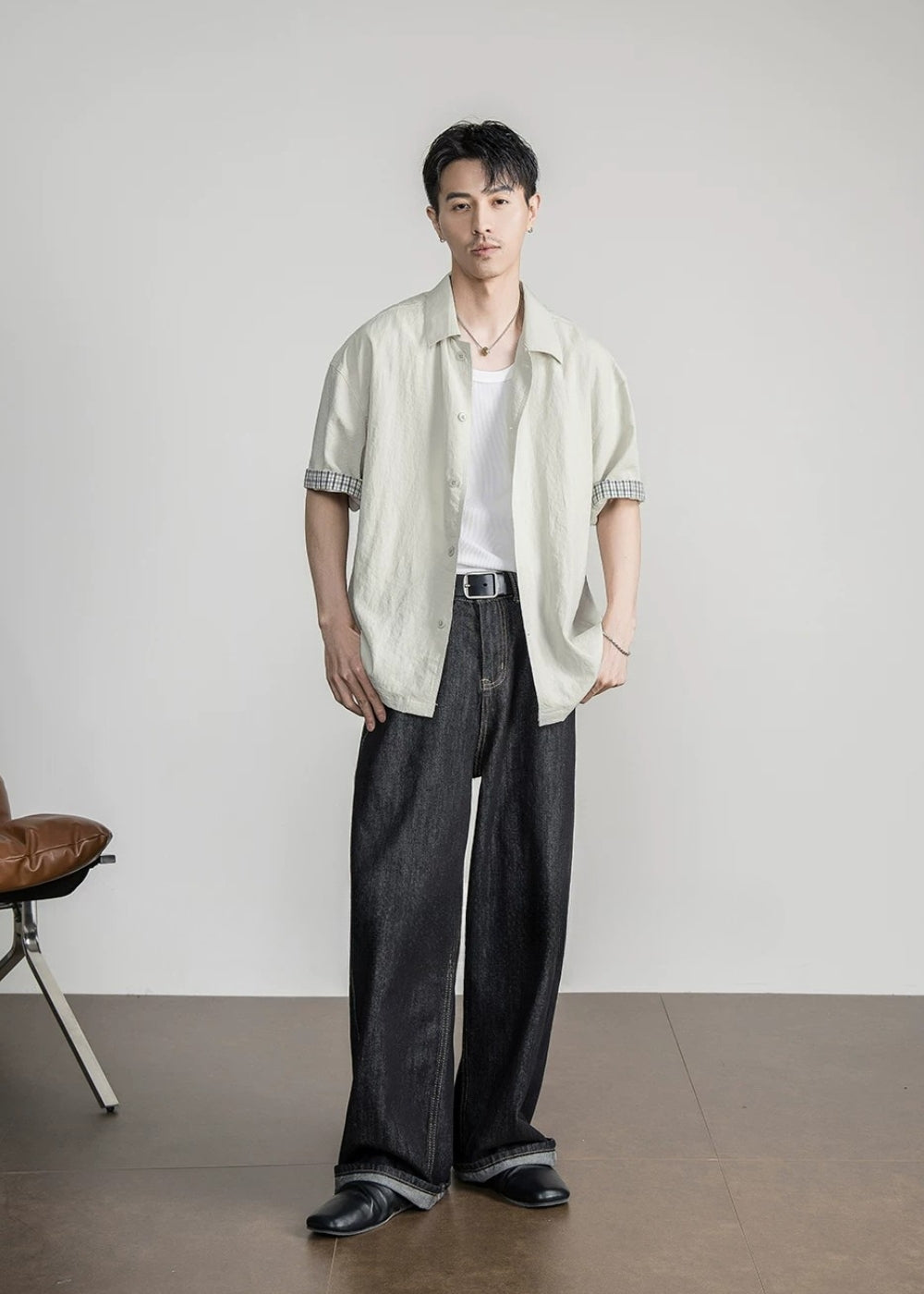 Drape Check Cuff Shirt  #FS063