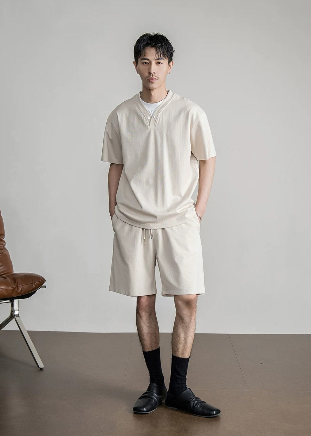 Snap Henley Short Set  #FS075