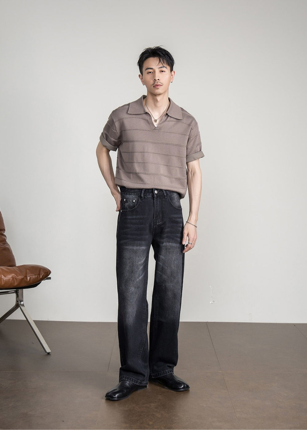 Airy Knit Open Collar Polo  #FS105