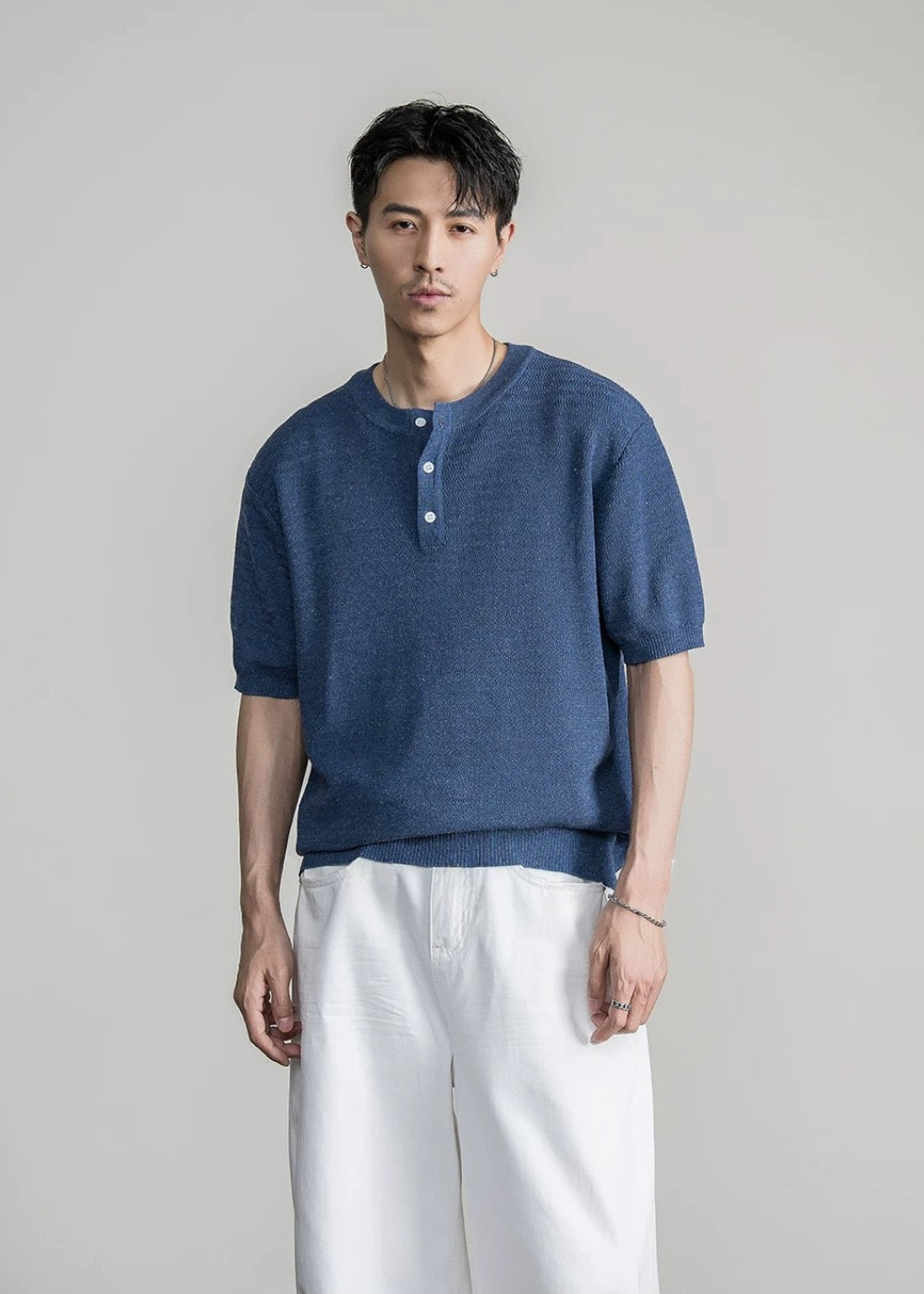 Henley Neck Textured Knit  #FS083