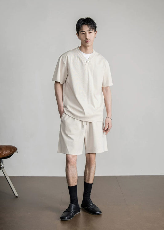 Snap Henley Short Set  #FS075