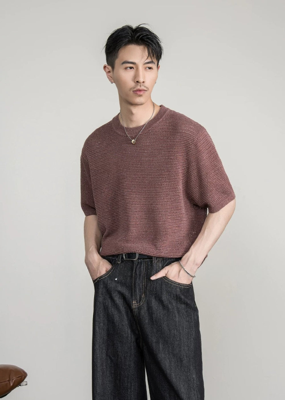 Open Knit Crew T-Shirt  #FS086