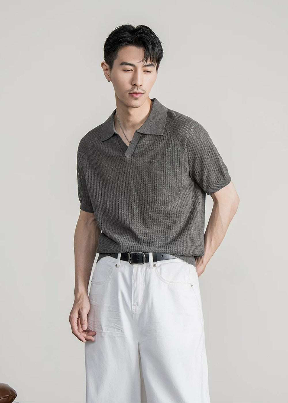 Tencel Linen Open Knit Polo #FS081
