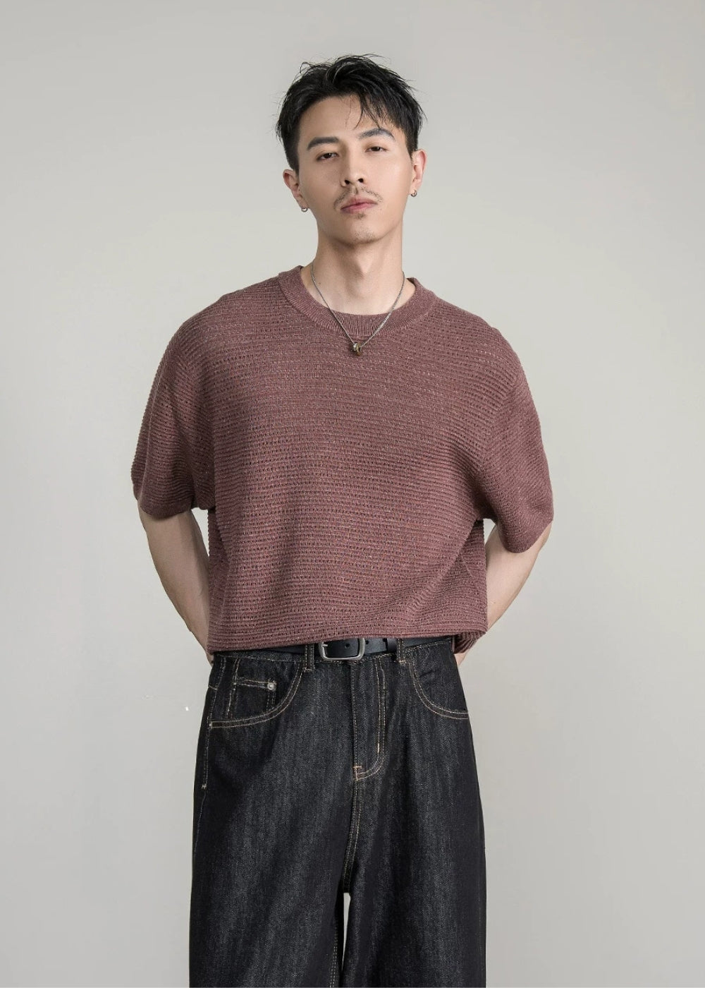 Open Knit Crew T-Shirt  #FS086