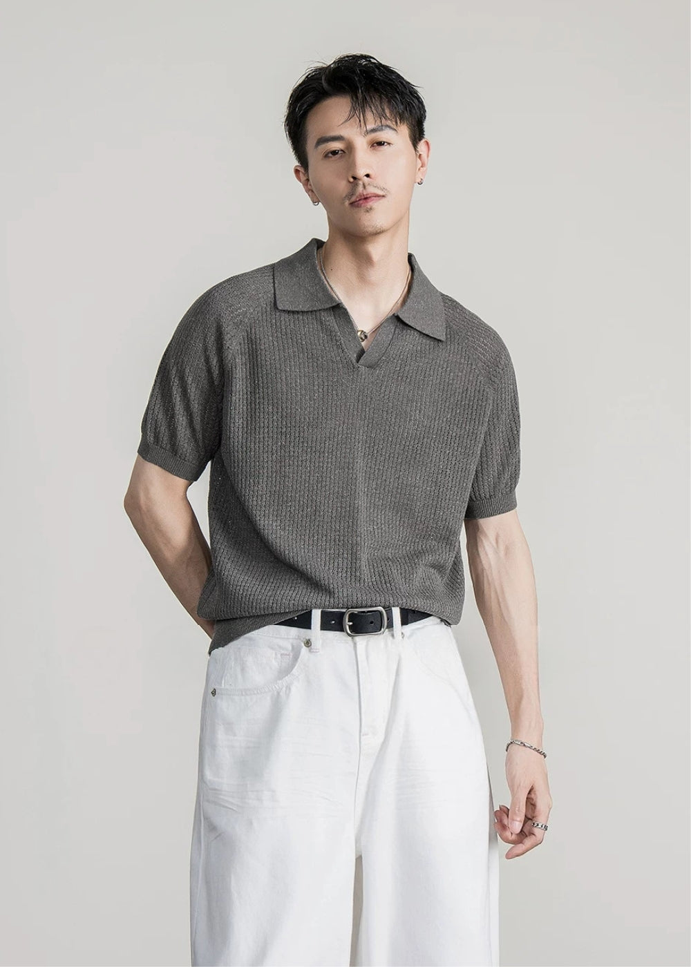 Tencel Linen Open Knit Polo #FS081