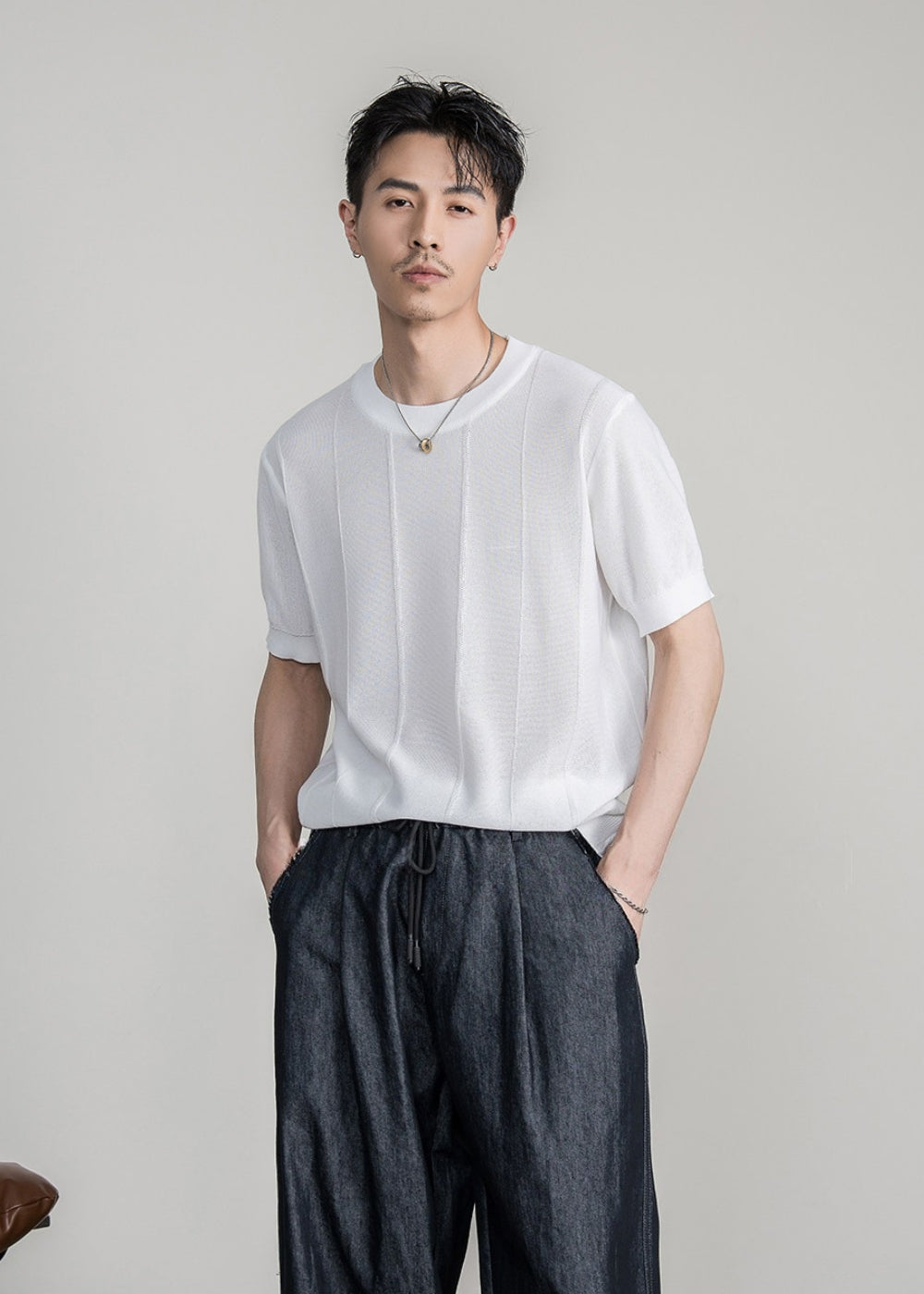 Breathable Knit Crew Neck T-Shirt  #FS087