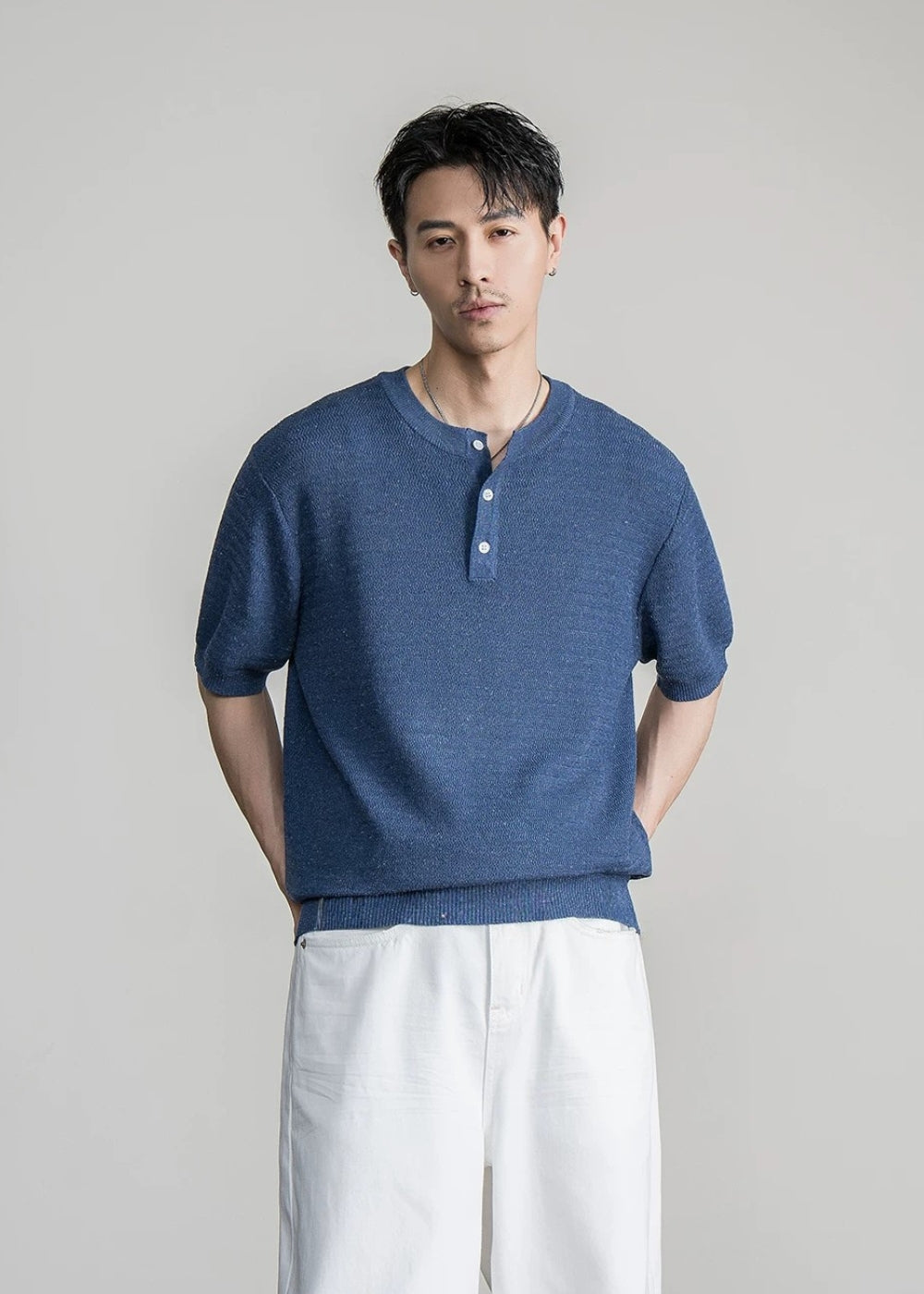 Henley Neck Textured Knit  #FS083