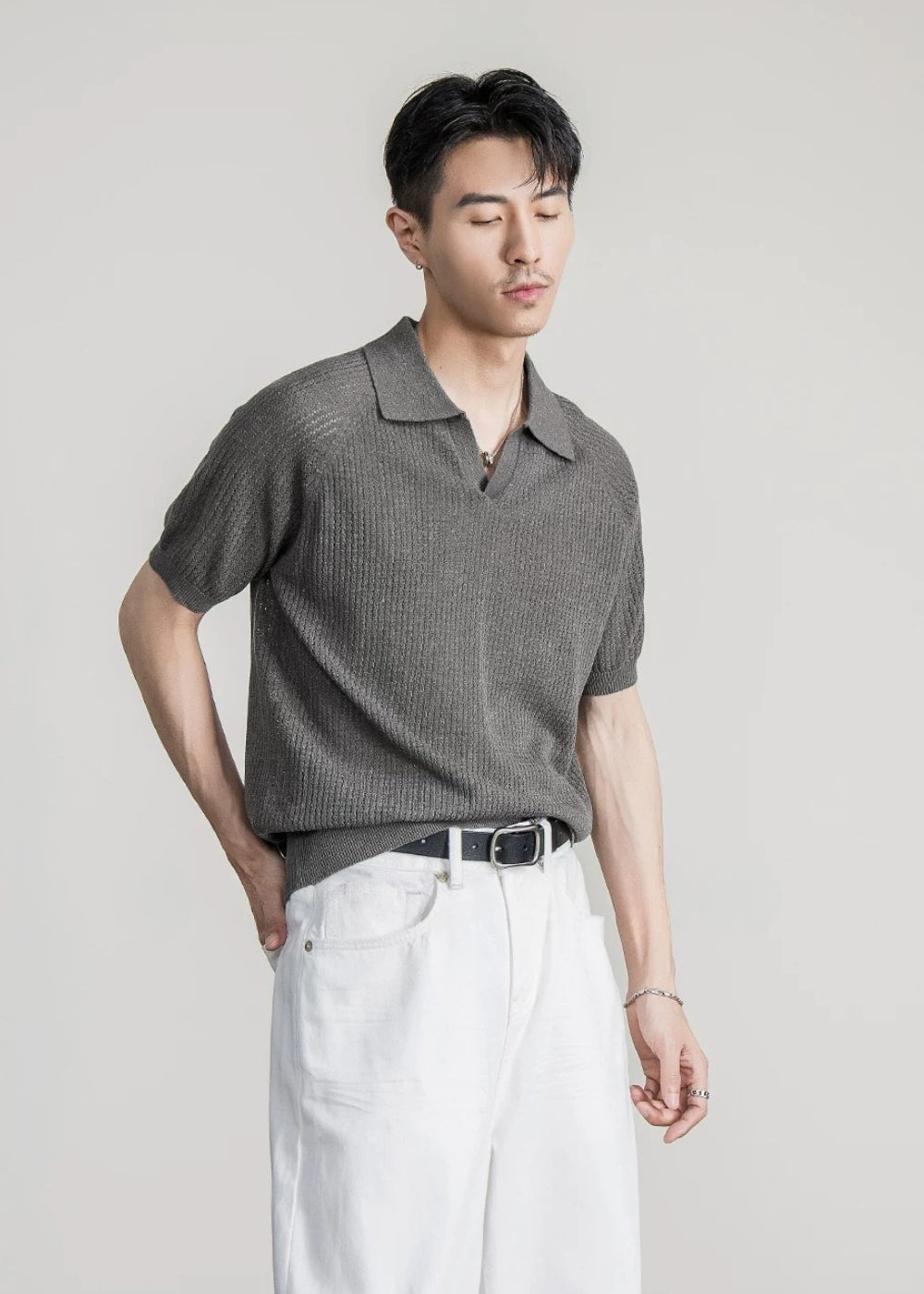 Tencel Linen Open Knit Polo #FS081
