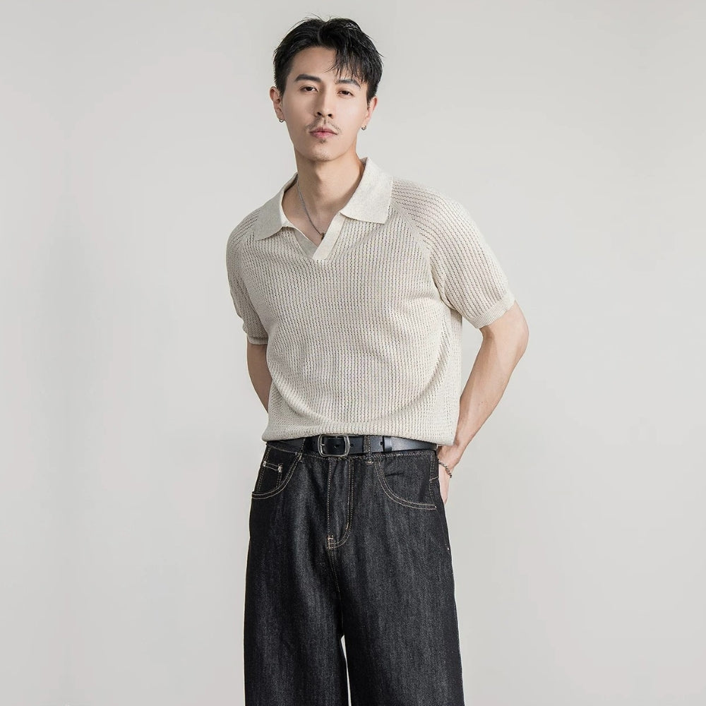 Tencel Linen Open Knit Polo #FS081