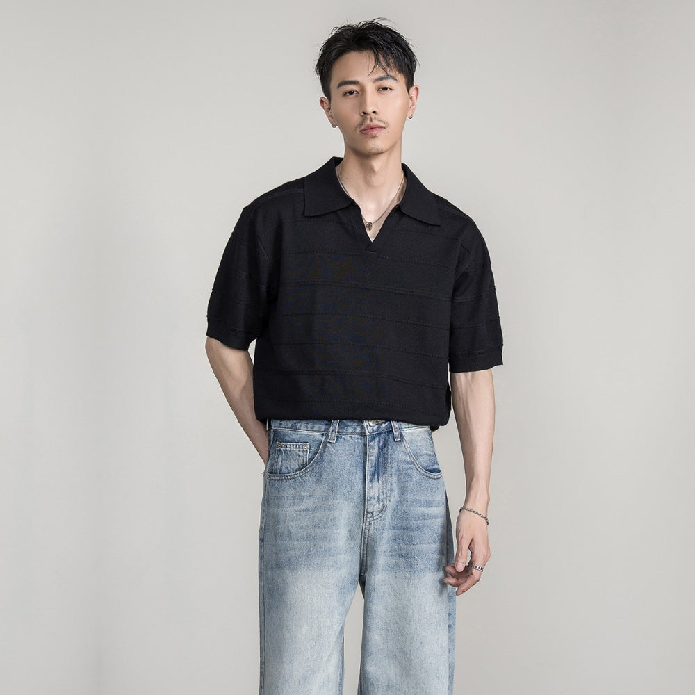 Airy Knit Open Collar Polo  #FS105