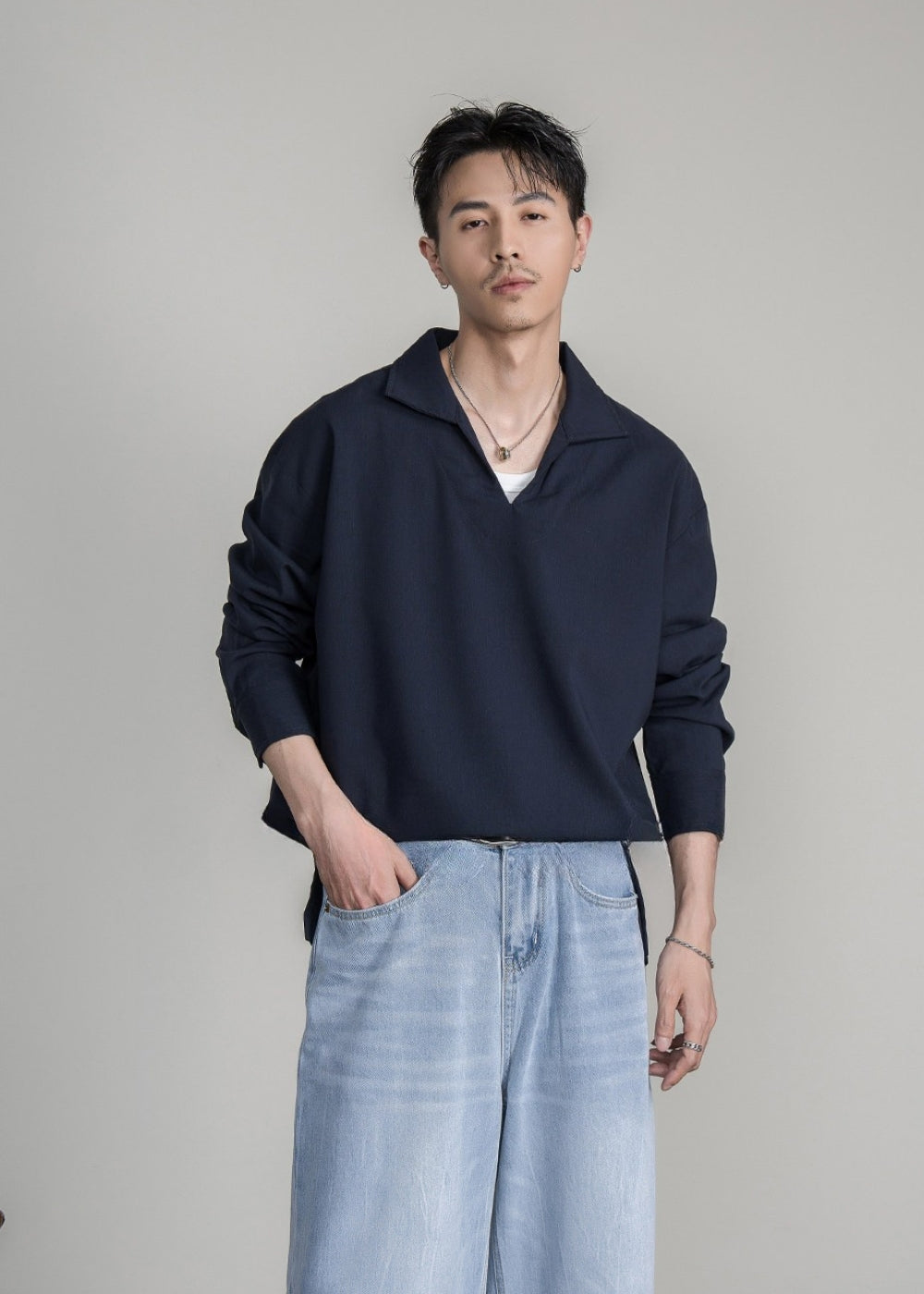 Lyocell Linen Open Collar Shirt  #FS041