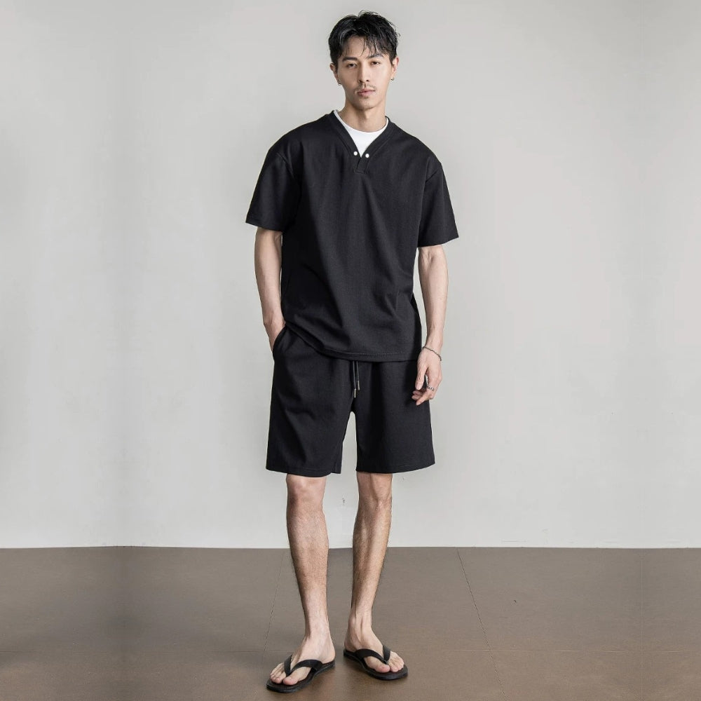 Snap Henley Short Set  #FS075
