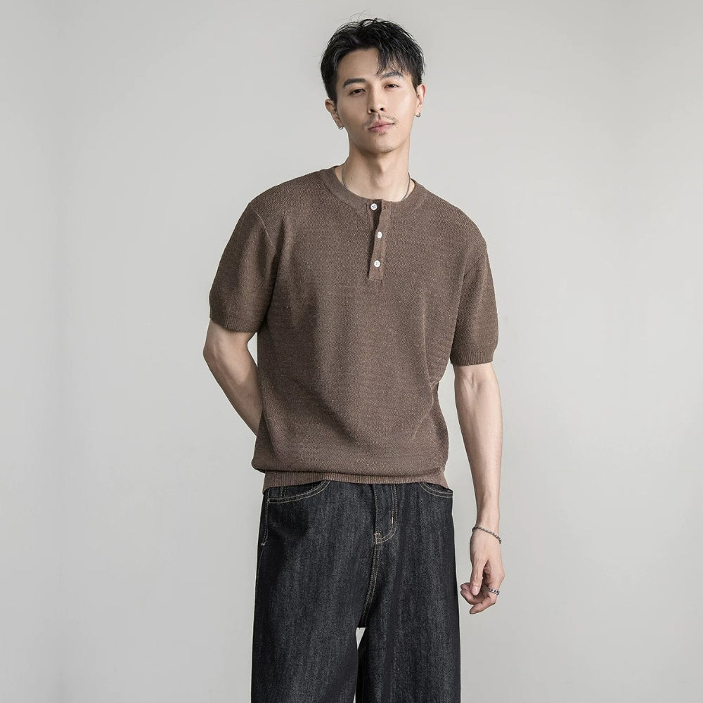 Henley Neck Textured Knit  #FS083