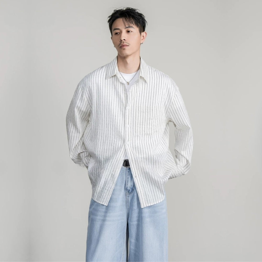 Lyocell Pin Stripe Relax Shirt  #FS048