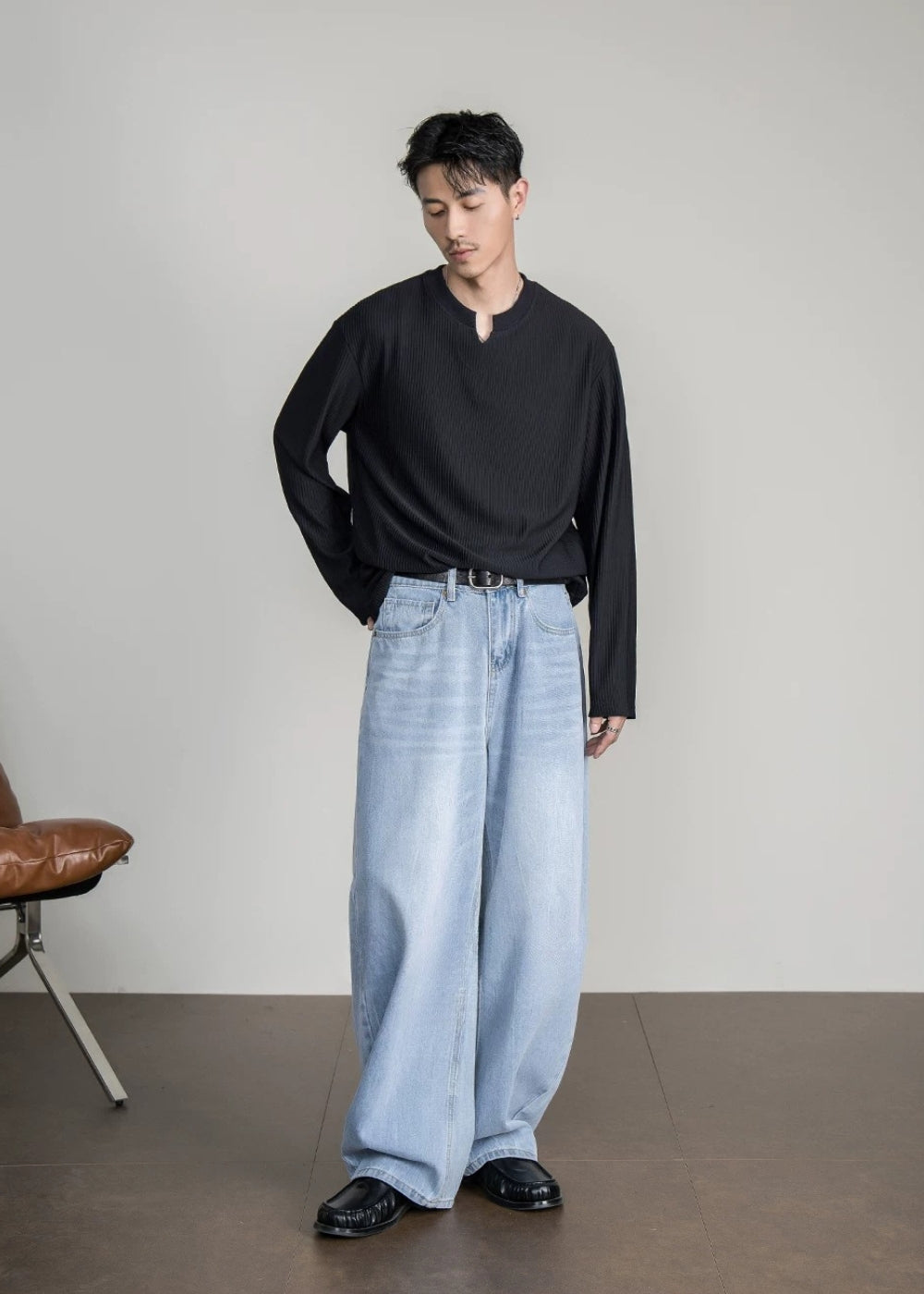 Soft Rib Slit Relax Top  #FS047