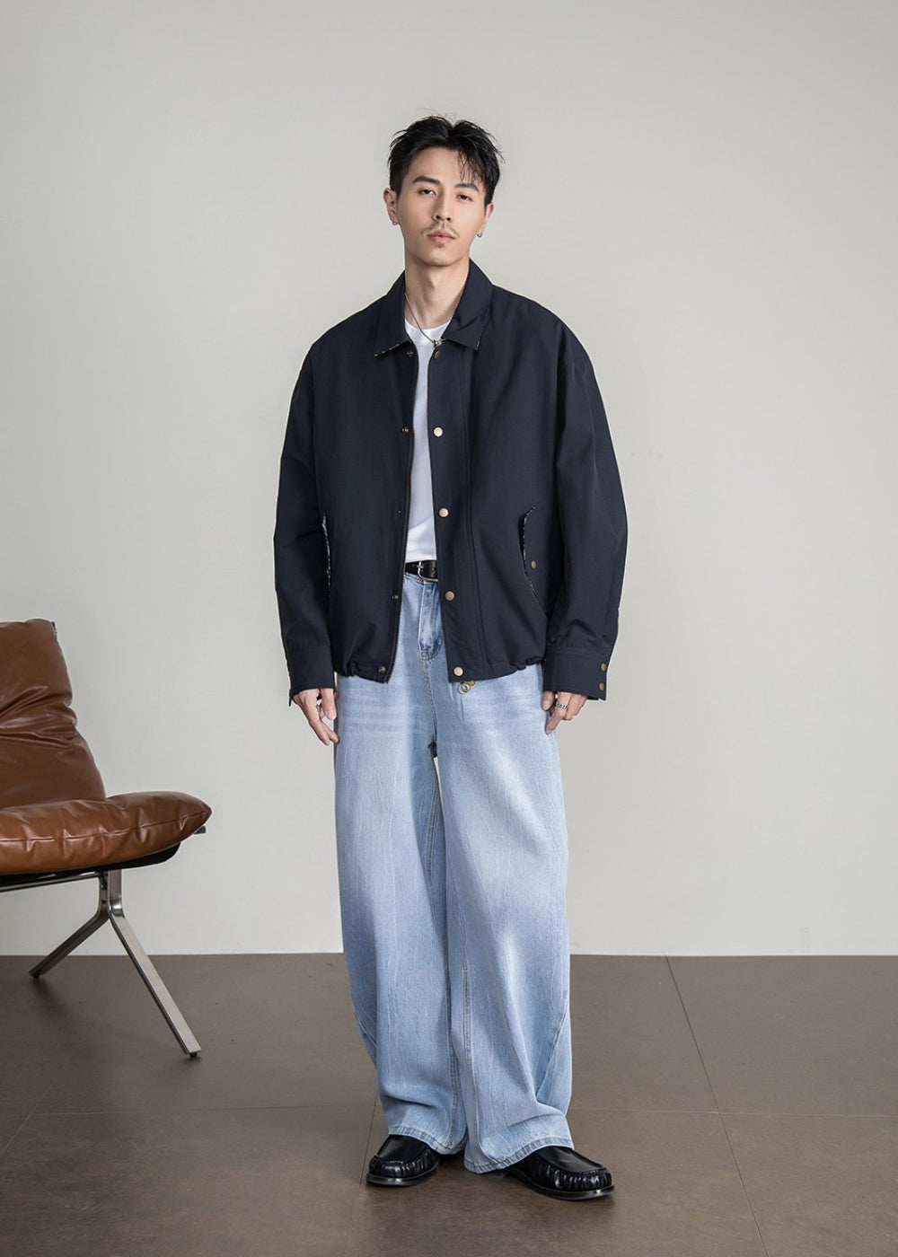 Reverse Check Zip Blouson  #FS044