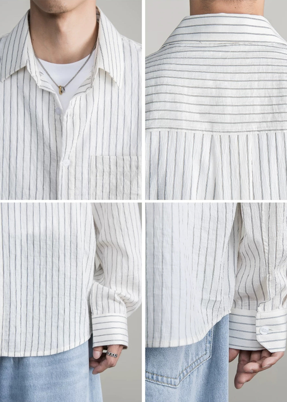 Lyocell Pin Stripe Relax Shirt  #FS048