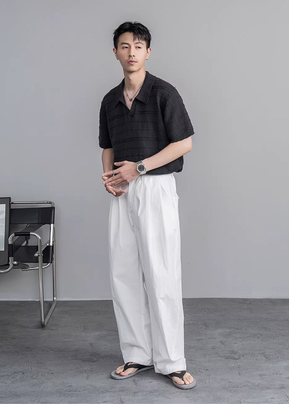 Airy Texture Wide Slacks  #FS046