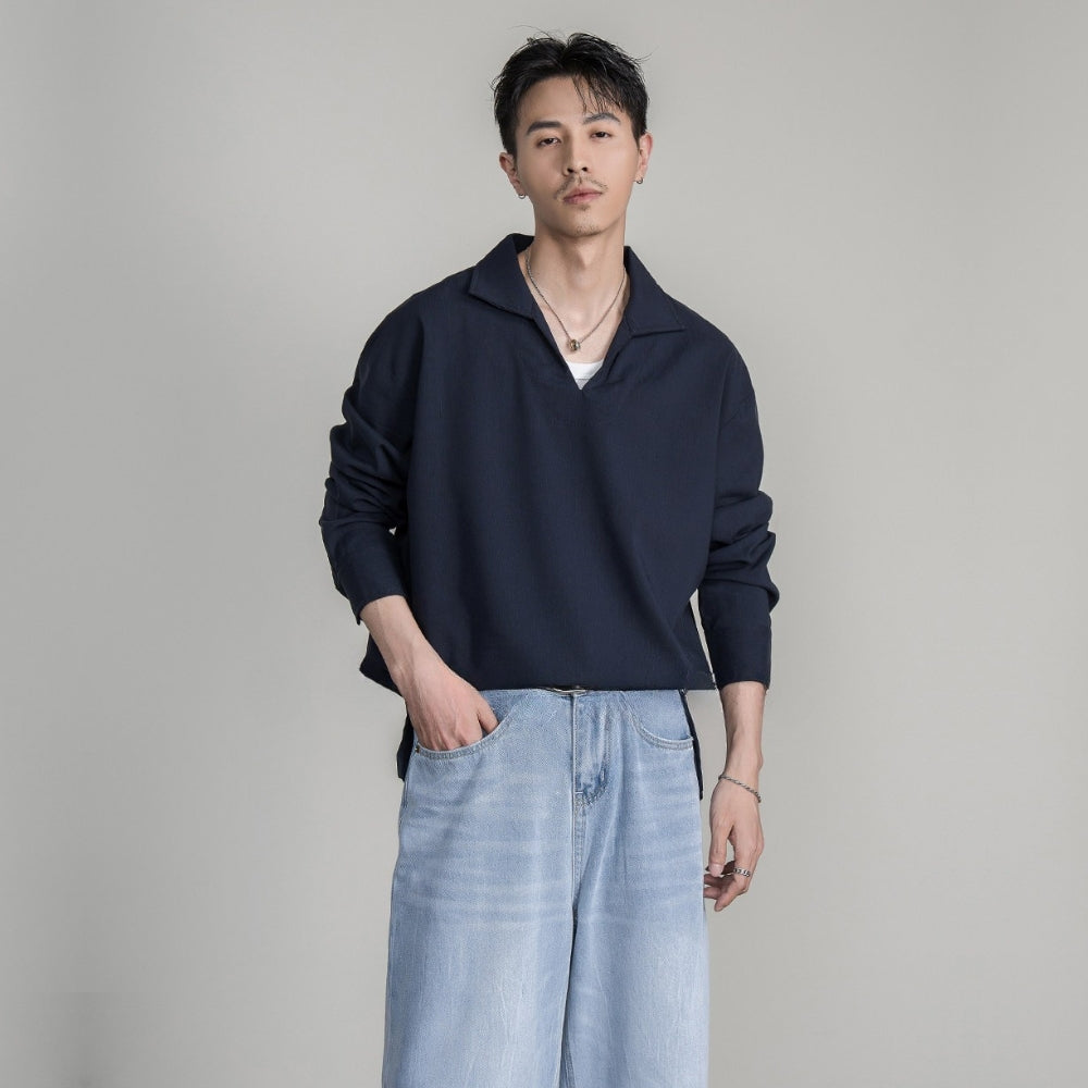 Lyocell Linen Open Collar Shirt  #FS041