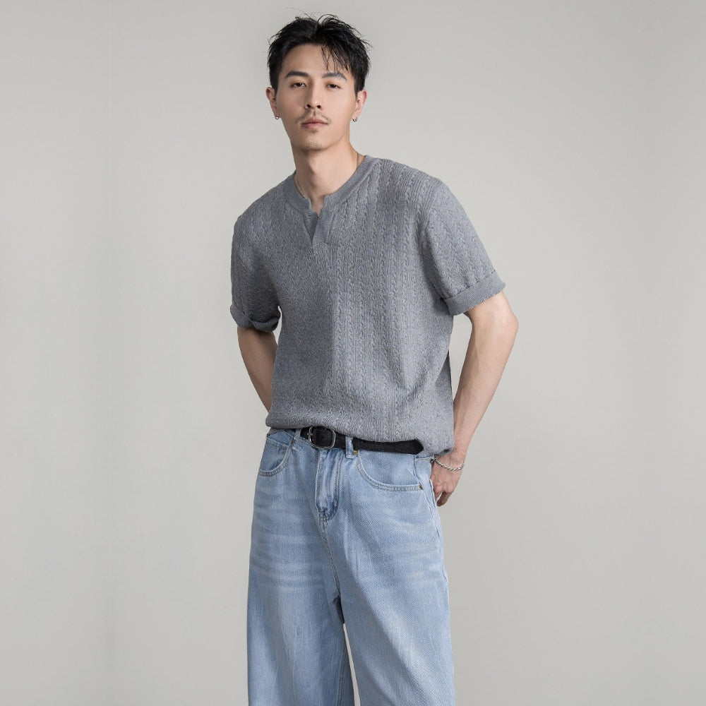 Cable Henley Knit T-shirt  #FS070
