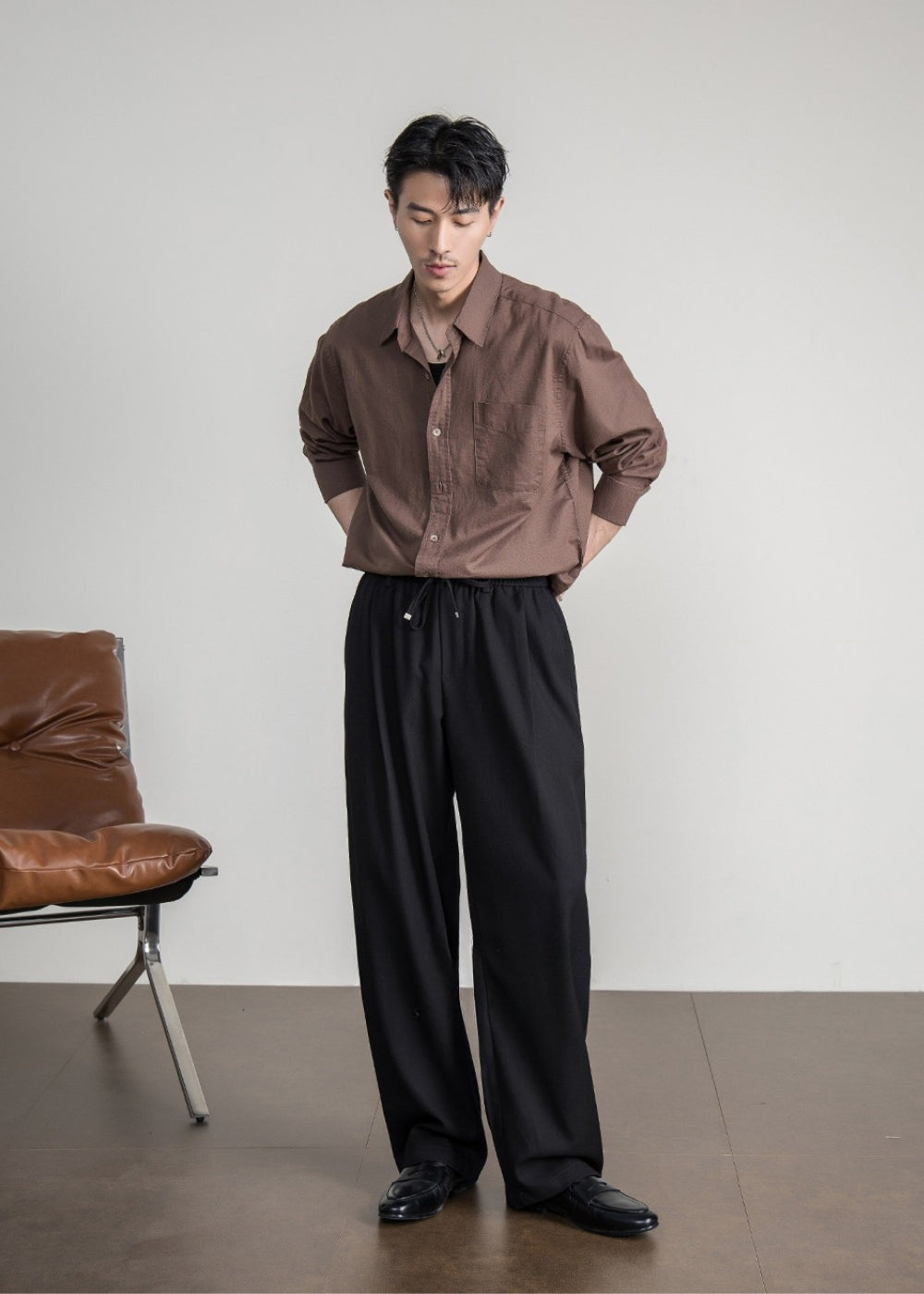 Structured Drape Wide Trousers  #FS076
