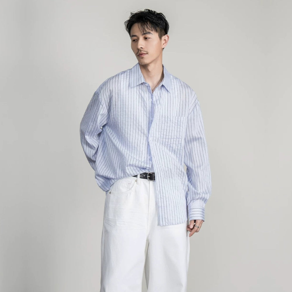 Lyocell Pin Stripe Relax Shirt  #FS048