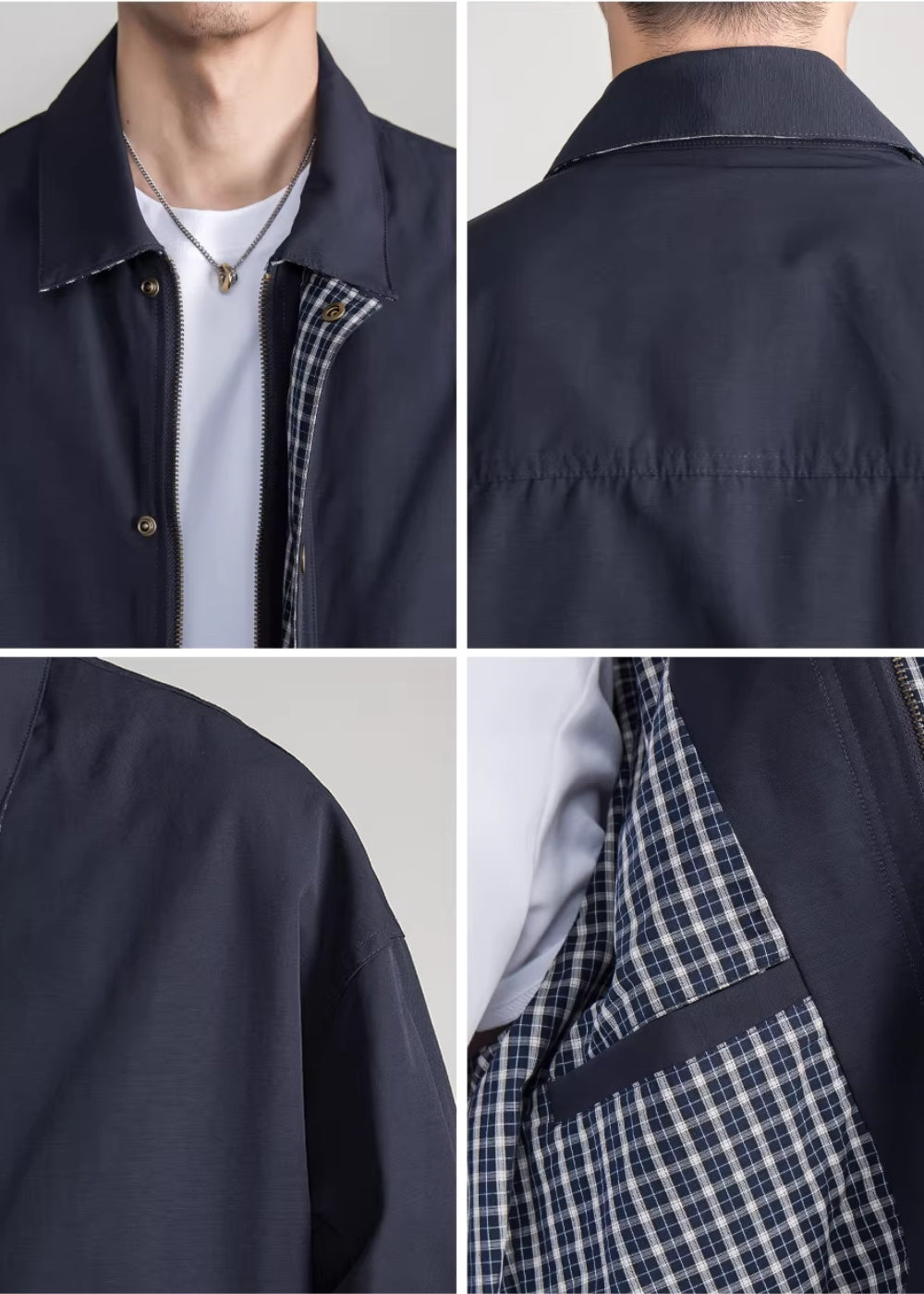 Reverse Check Zip Blouson  #FS044