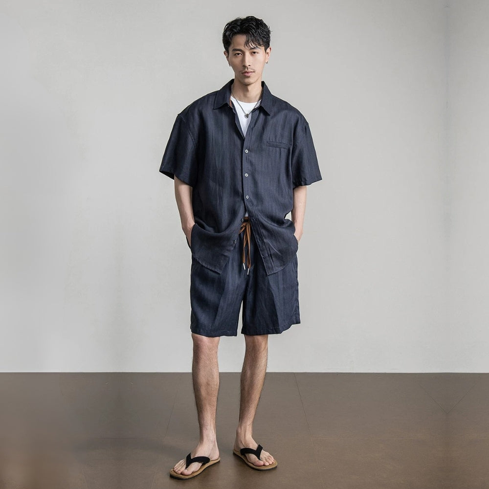 Cool Linen Blend Relaxed Short Set  #FS099