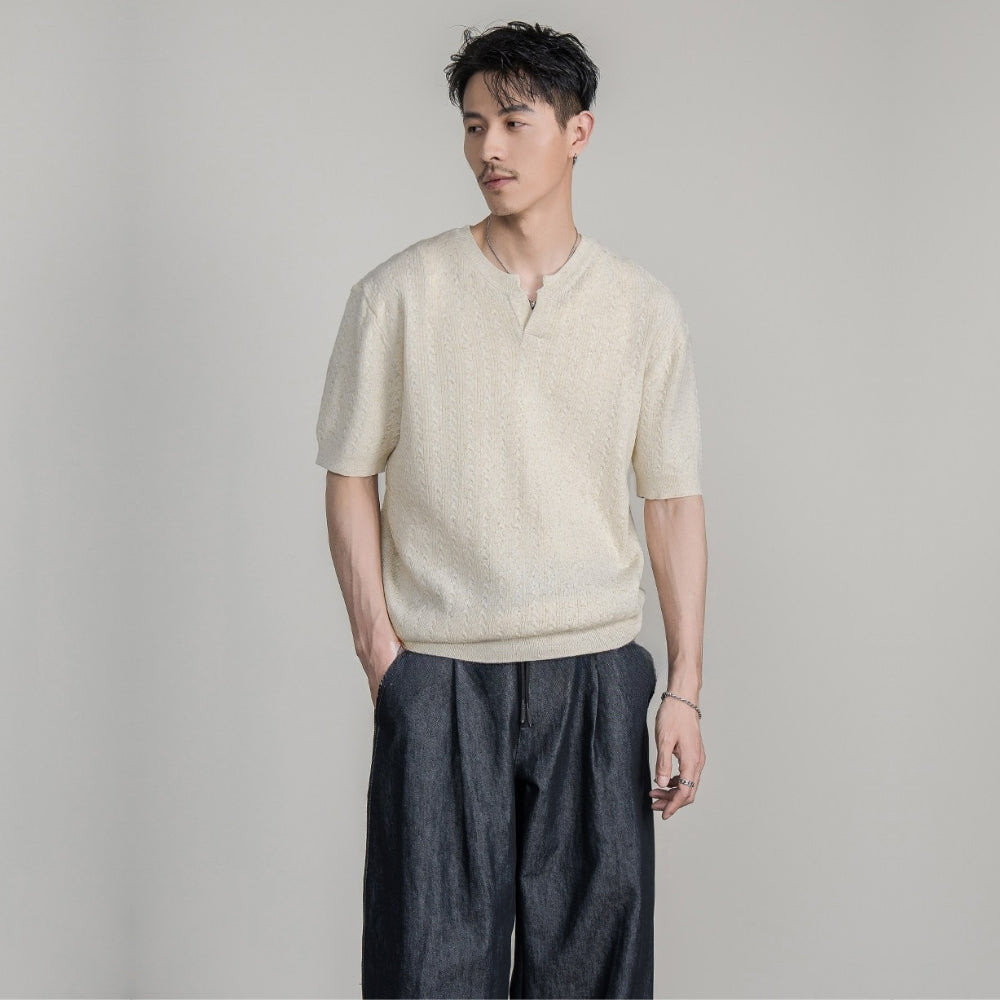 Cable Henley Knit T-shirt  #FS070